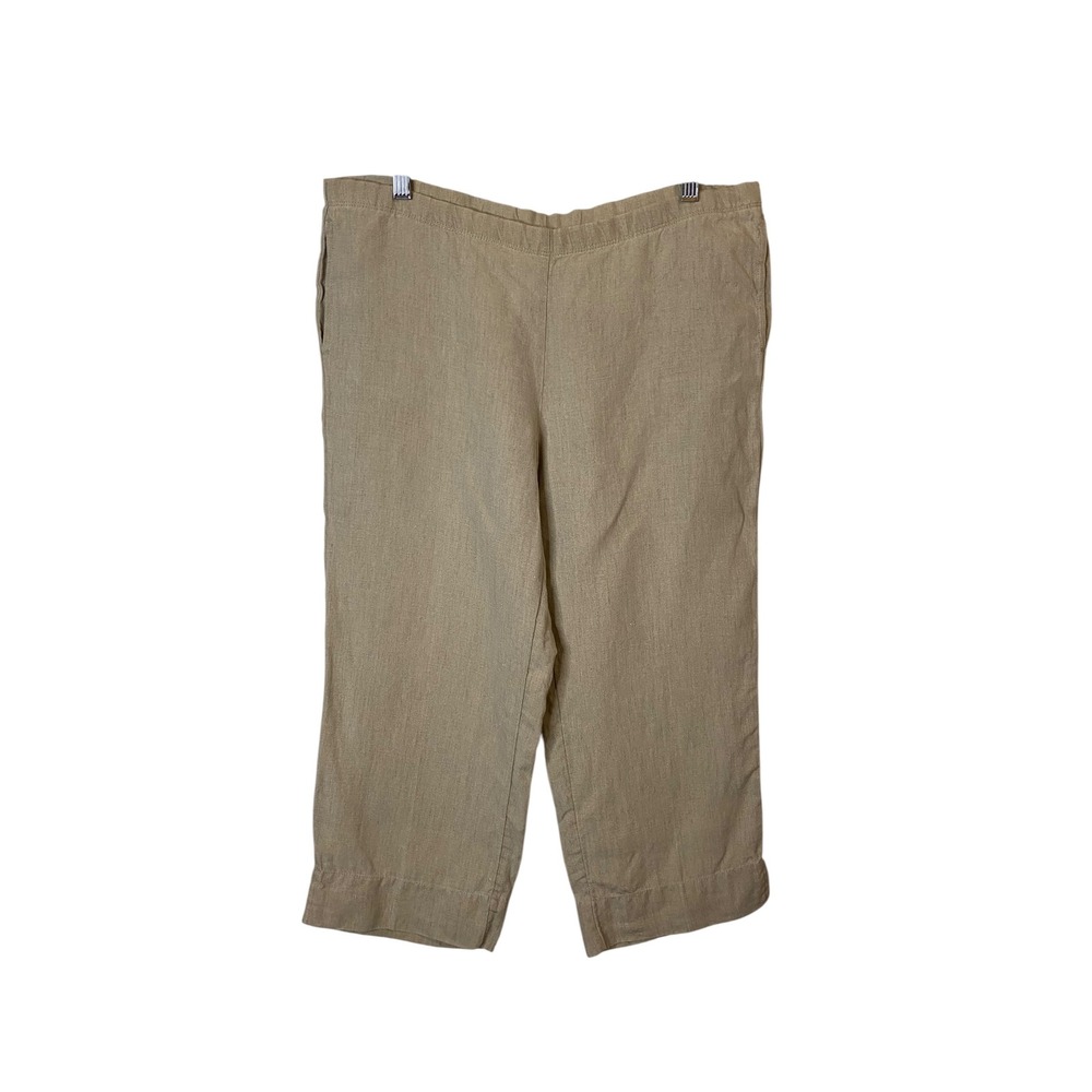 J. Jill Beige 100% Linen Pants Womens Small Petite Elastic Waist Over sized Wide